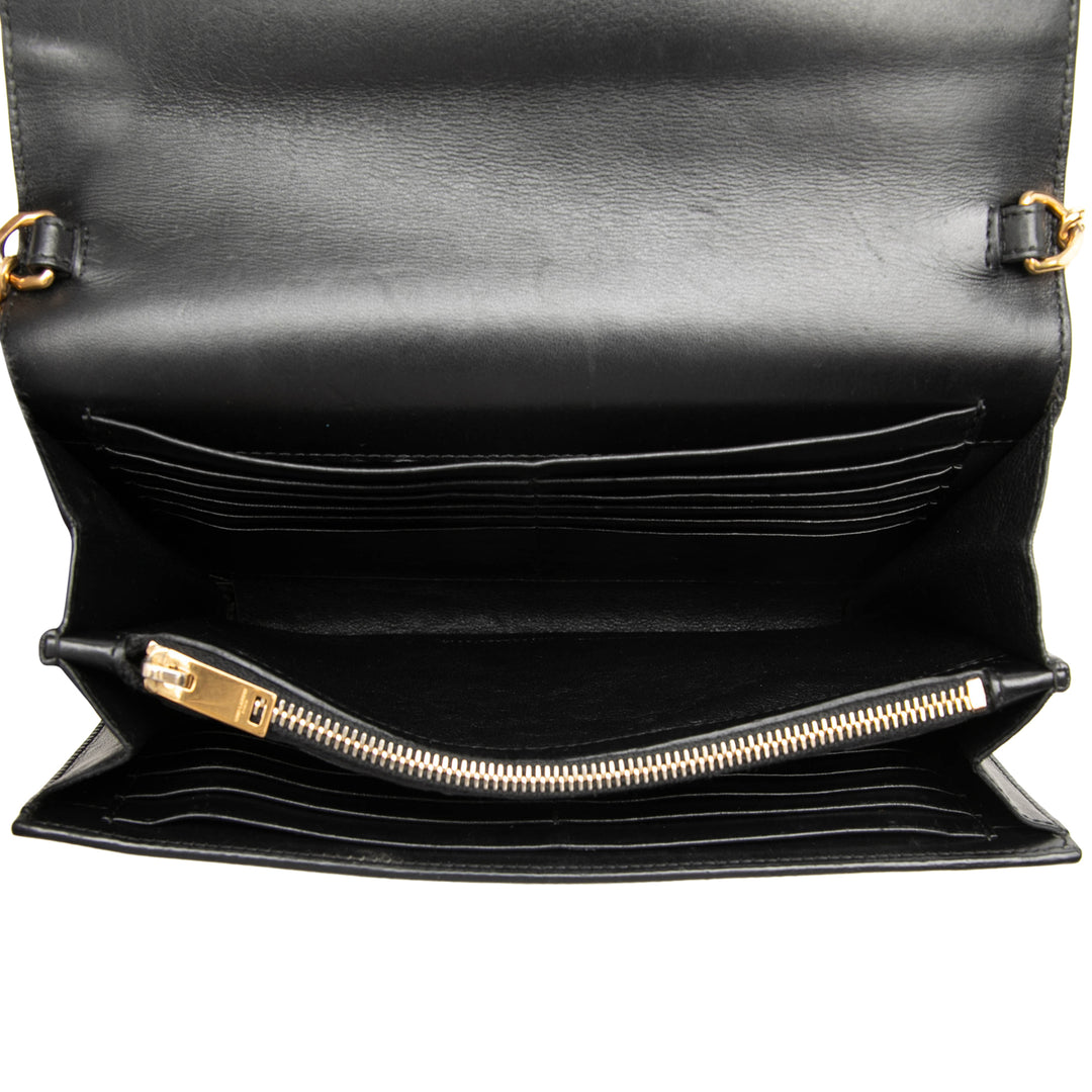 Saint Laurent grainé Classic Letters Wallet on Chain Cuir de veau grainé Noir