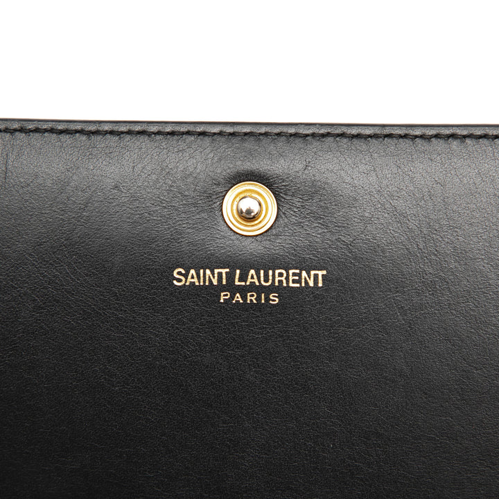 Saint Laurent grainé Classic Letters Wallet on Chain Cuir de veau grainé Noir