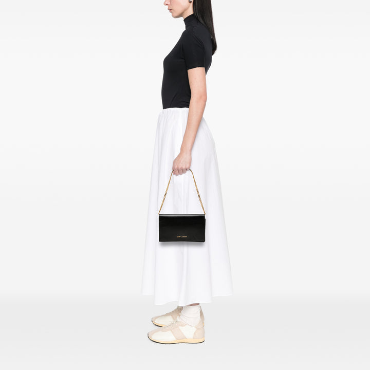 Saint Laurent grainé Classic Letters Wallet on Chain Cuir de veau grainé Noir