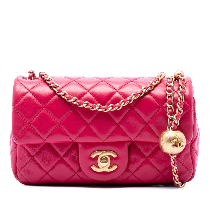 Chanel Mini Rectangular Classic Cuir d’agneau Perle Crush Simple rabat