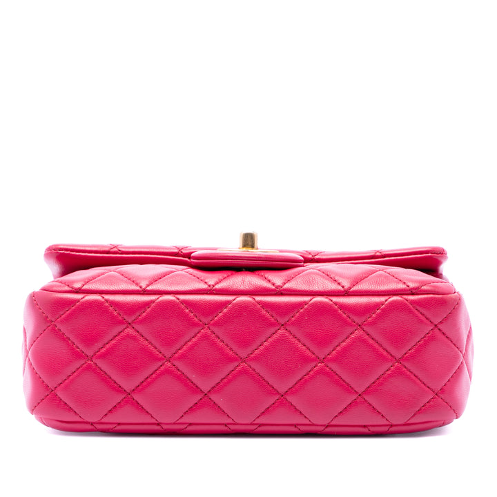 Chanel Mini Rectangular Classic Cuir d’agneau Perle Crush Simple rabat