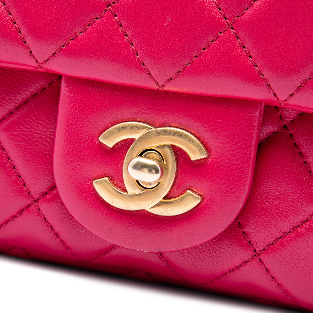 Chanel Mini Rectangular Classic Cuir d’agneau Perle Crush Simple rabat