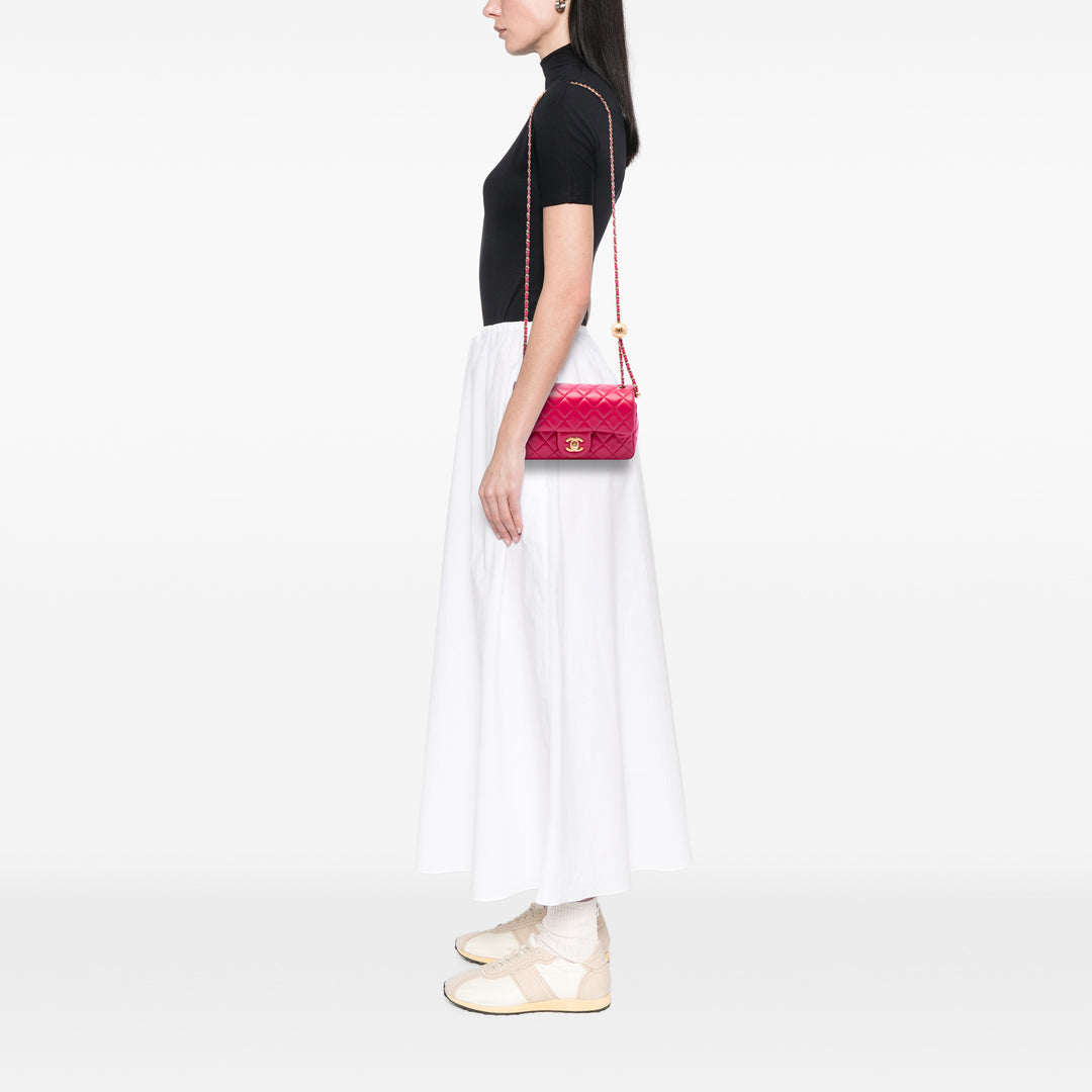 Chanel Mini Rectangular Classic Cuir d’agneau Perle Crush Simple rabat