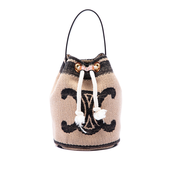 Celine Small Triomphe Raffia Drawstring Bucket Sac