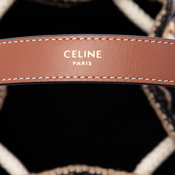 Celine Small Triomphe Raffia Drawstring Bucket Sac