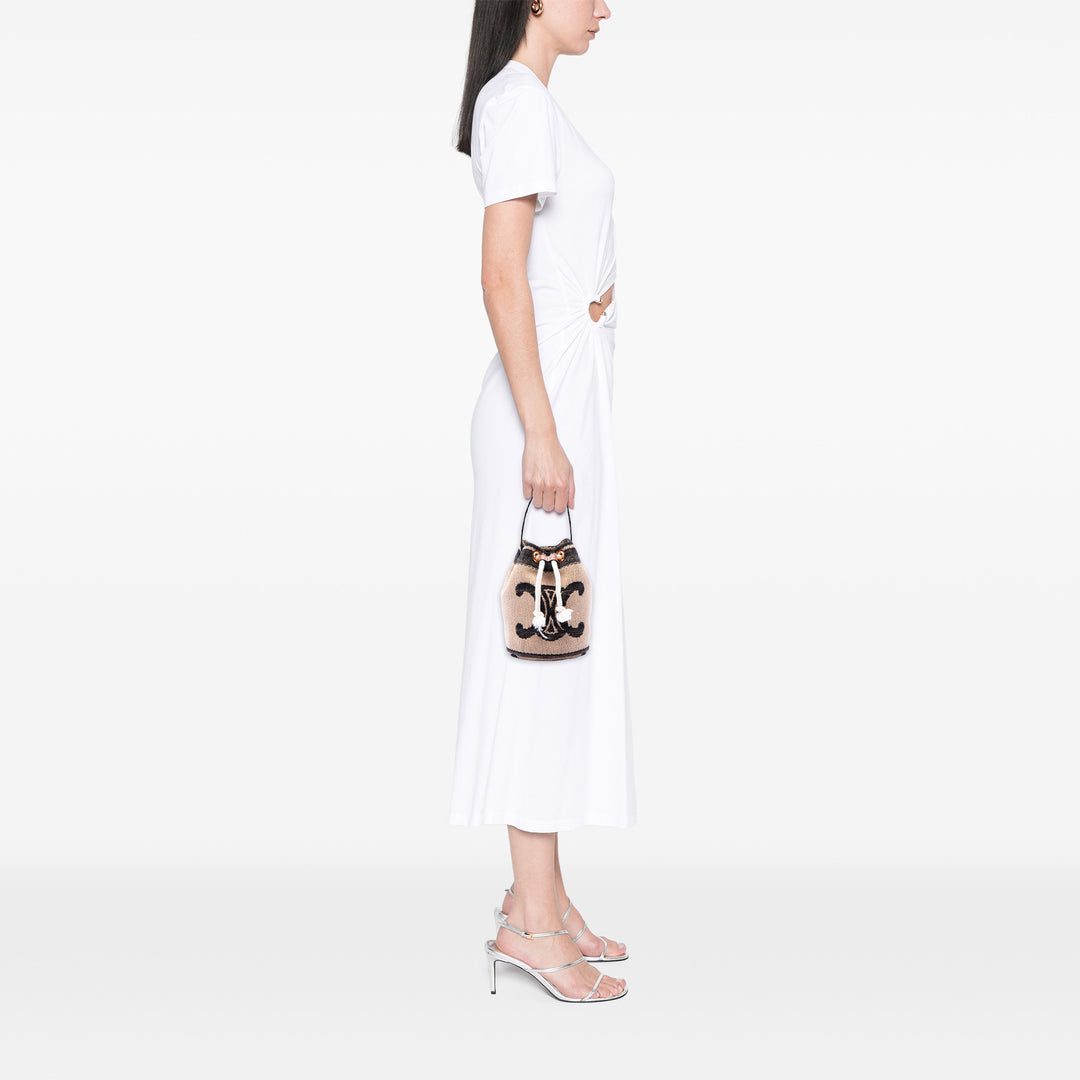 Celine Small Triomphe Raffia Drawstring Bucket Sac