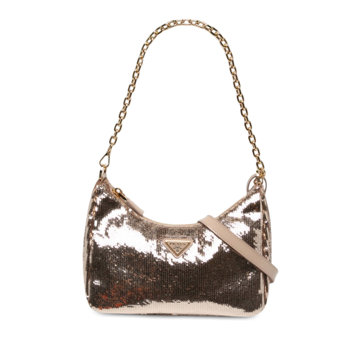 Prada Sequins Orné Re Re Edition 2005 Sac Doré – vue principale – GABY PARIS