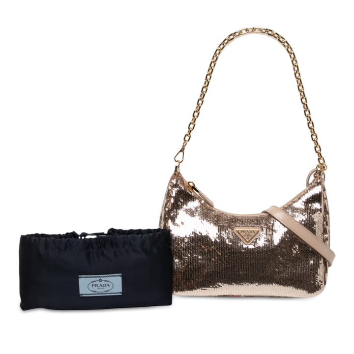 Prada Sequins Orné Re Re Edition 2005 Sac Doré – vue 6 – GABY PARIS