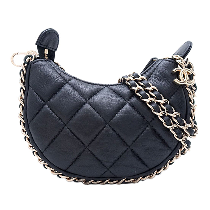 Chanel Mini Matelassé Cuir d’agneau Sac rond à chaîne Hook Hobo