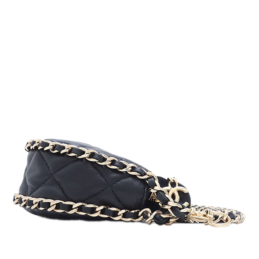 Chanel Mini Matelassé Cuir d’agneau Sac rond à chaîne Hook Hobo