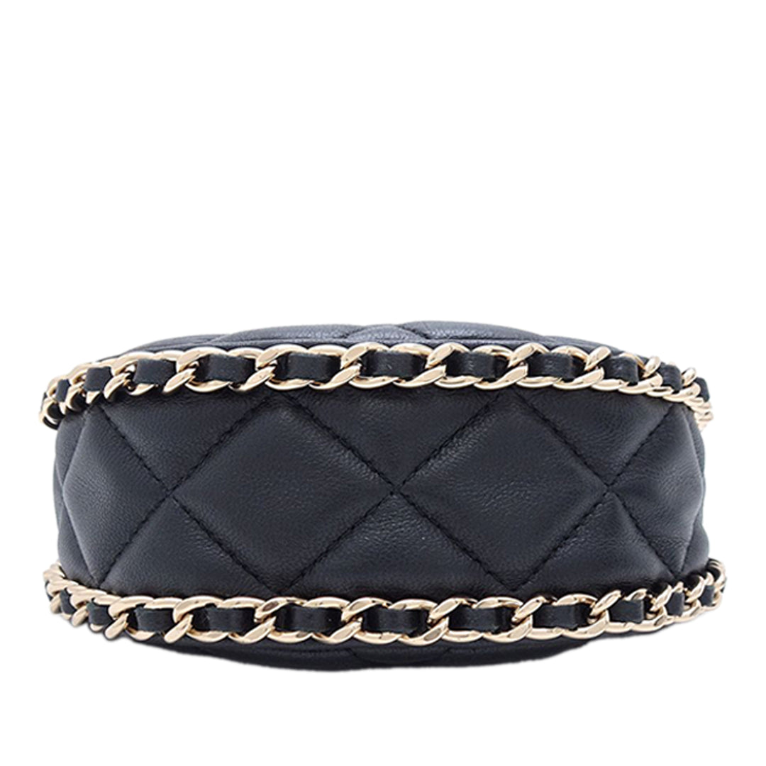 Chanel Mini Matelassé Cuir d’agneau Sac rond à chaîne Hook Hobo