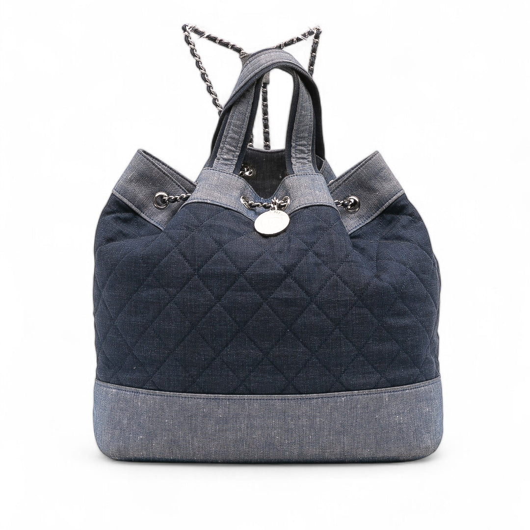 Quilted Denim Medallion Backpack Blue - Gaby Paris