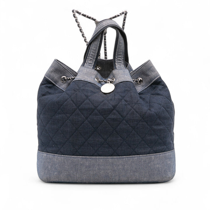 Quilted Denim Medallion Backpack Blue - Gaby Paris