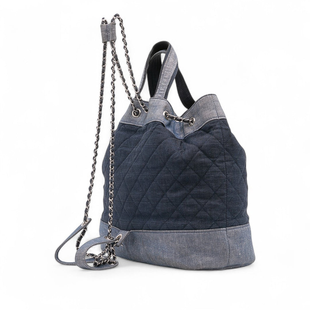 Quilted Denim Medallion Backpack Blue - Gaby Paris