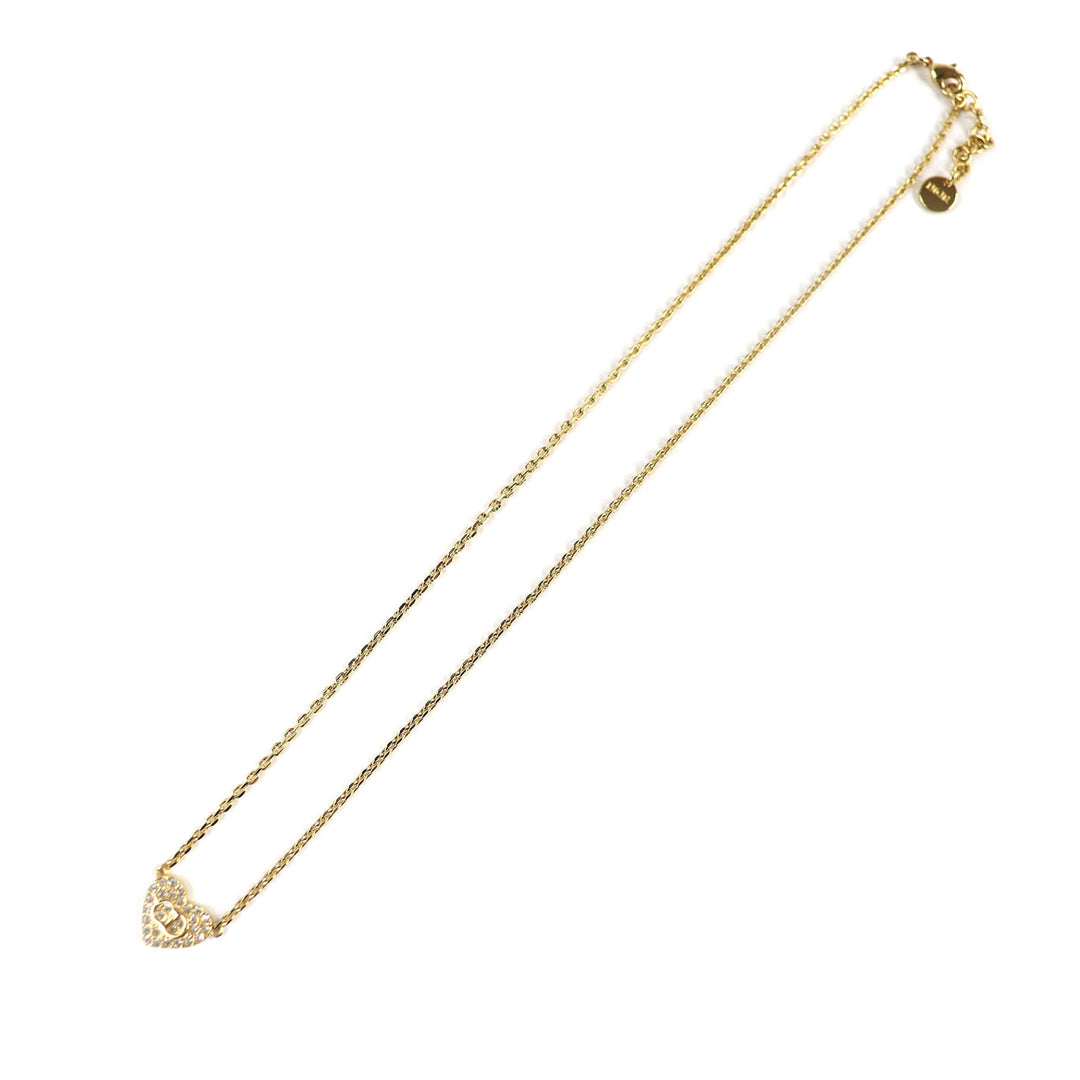 Dior plaqué et Strass CD Logo Heart Pendant Collier Doré – vue principale – GABY PARIS