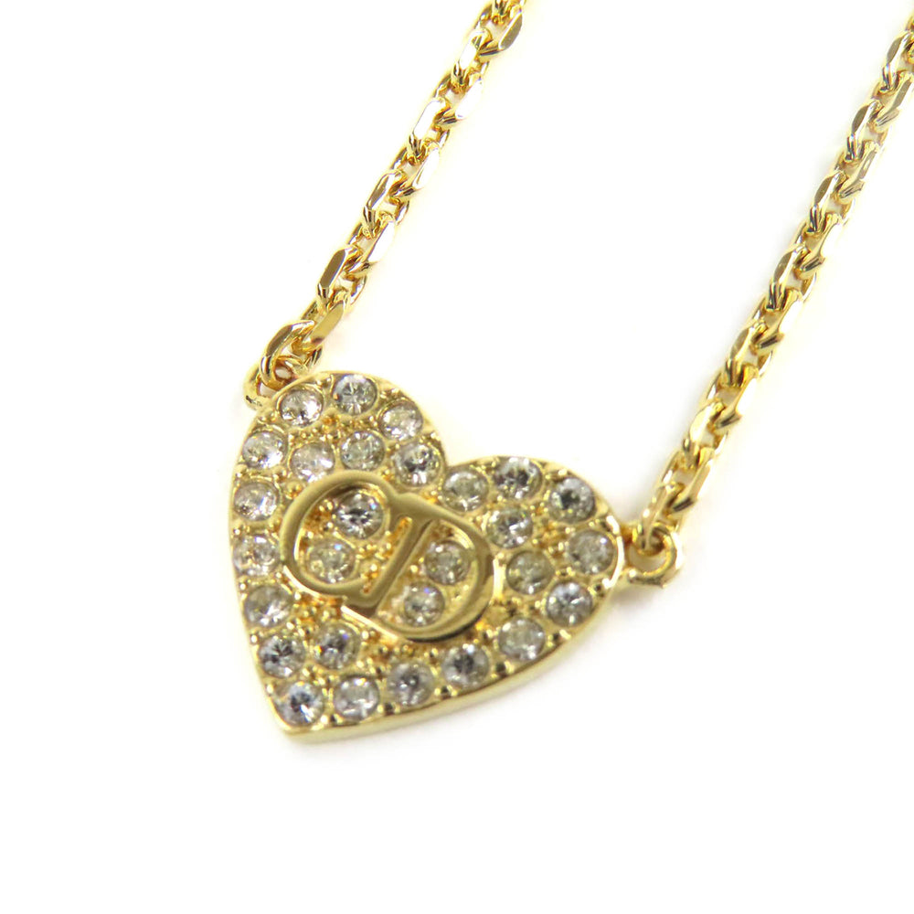 Dior plaqué et Strass CD Logo Heart Pendant Collier Doré – vue 2 – GABY PARIS