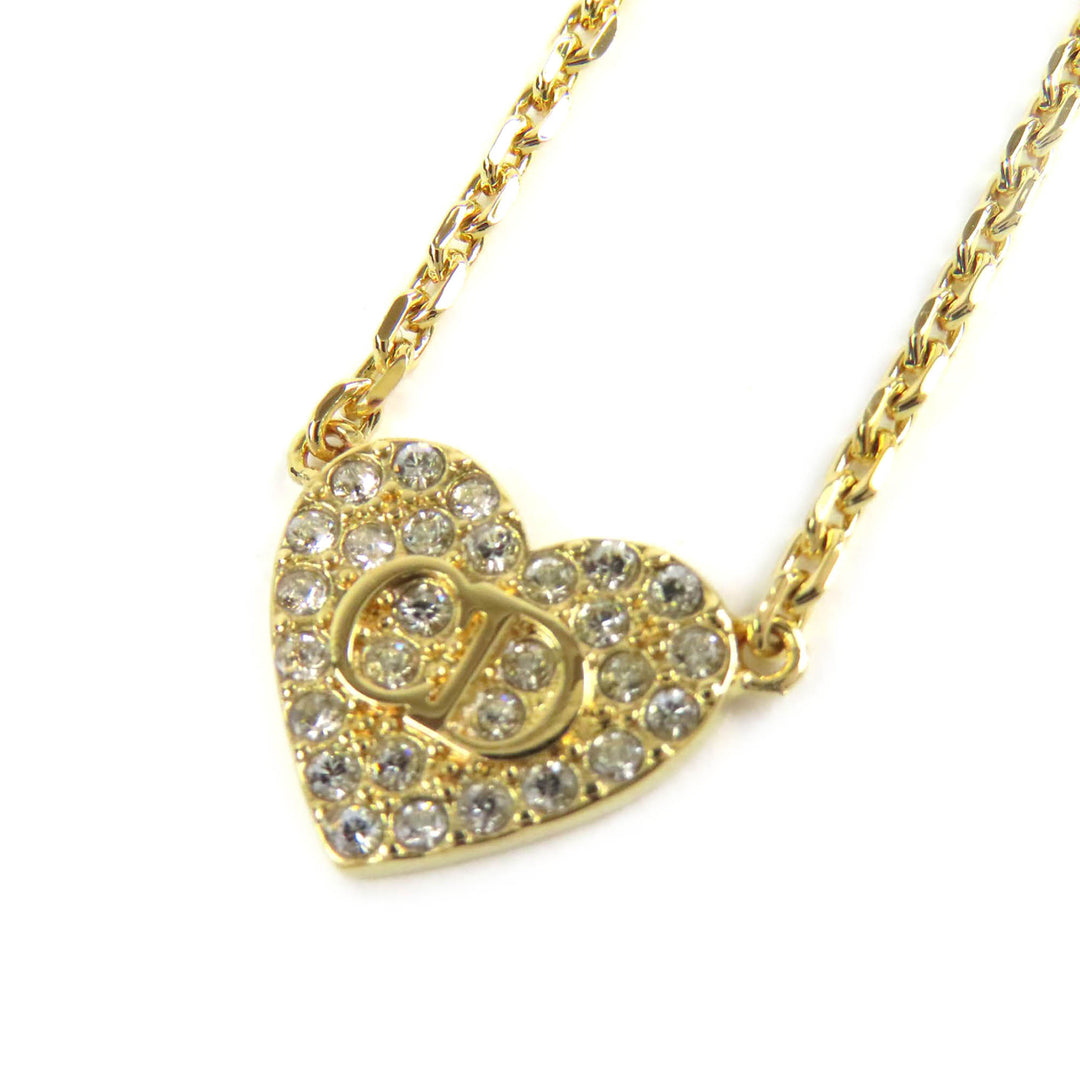 Dior plaqué et Strass CD Logo Heart Pendant Collier Doré – vue 2 – GABY PARIS