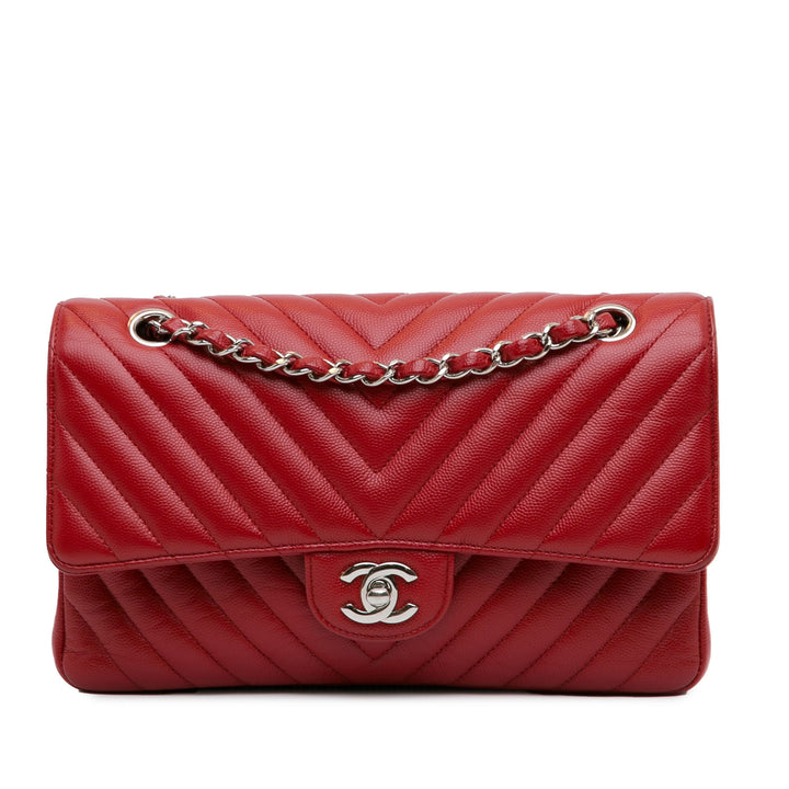 Medium Classic Chevron Caviar Double Flap Red - Gaby Paris