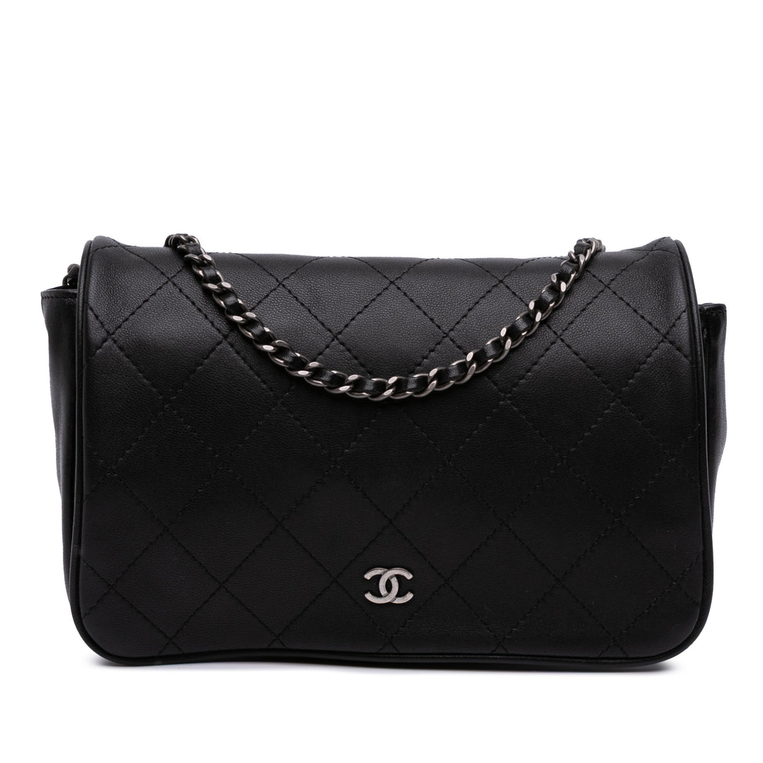 CC Quilted Lambskin Full Flap Wallet on Chain Black - Gaby Paris