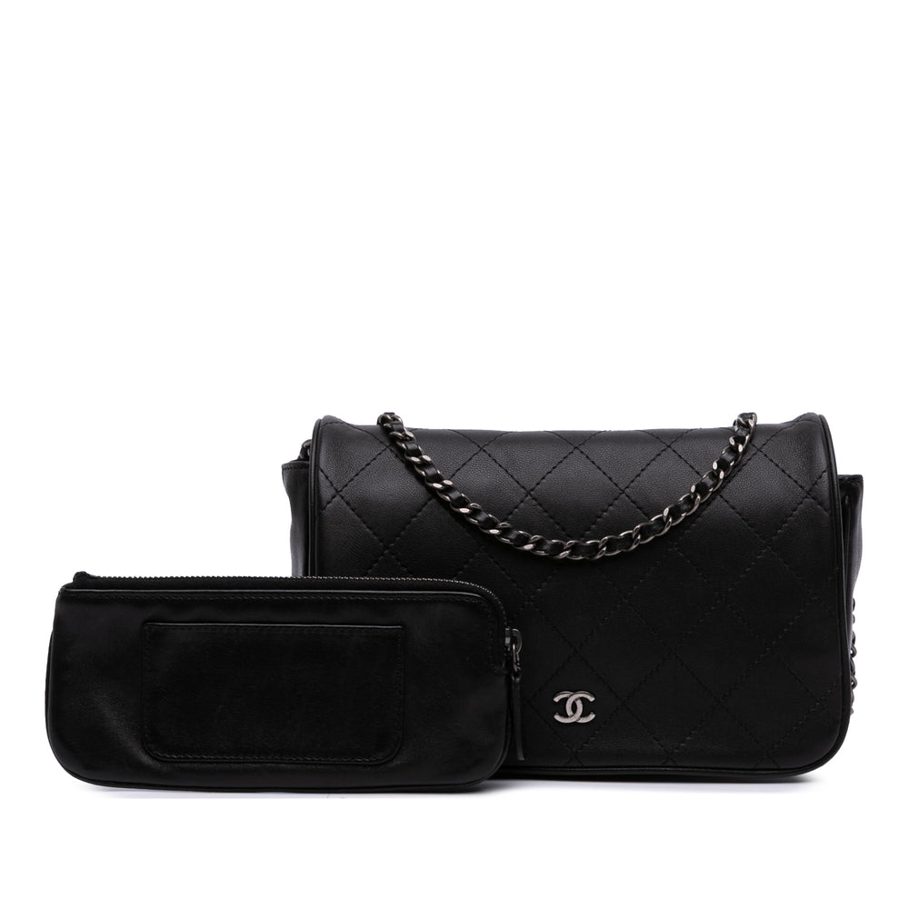 CC Quilted Lambskin Full Flap Wallet on Chain Black - Gaby Paris