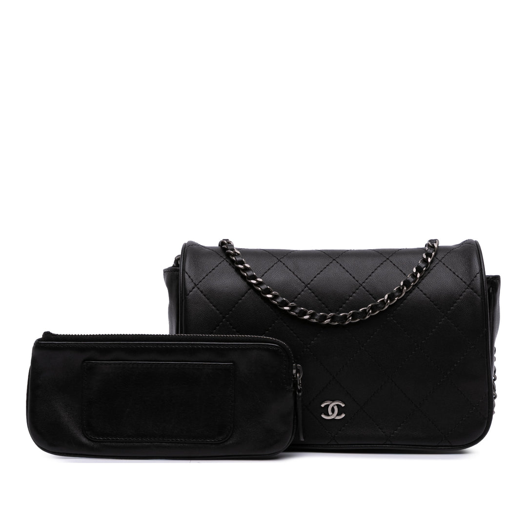 CC Quilted Lambskin Full Flap Wallet on Chain Black - Gaby Paris