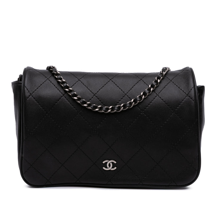 CC Quilted Lambskin Full Flap Wallet on Chain Black - Gaby Paris