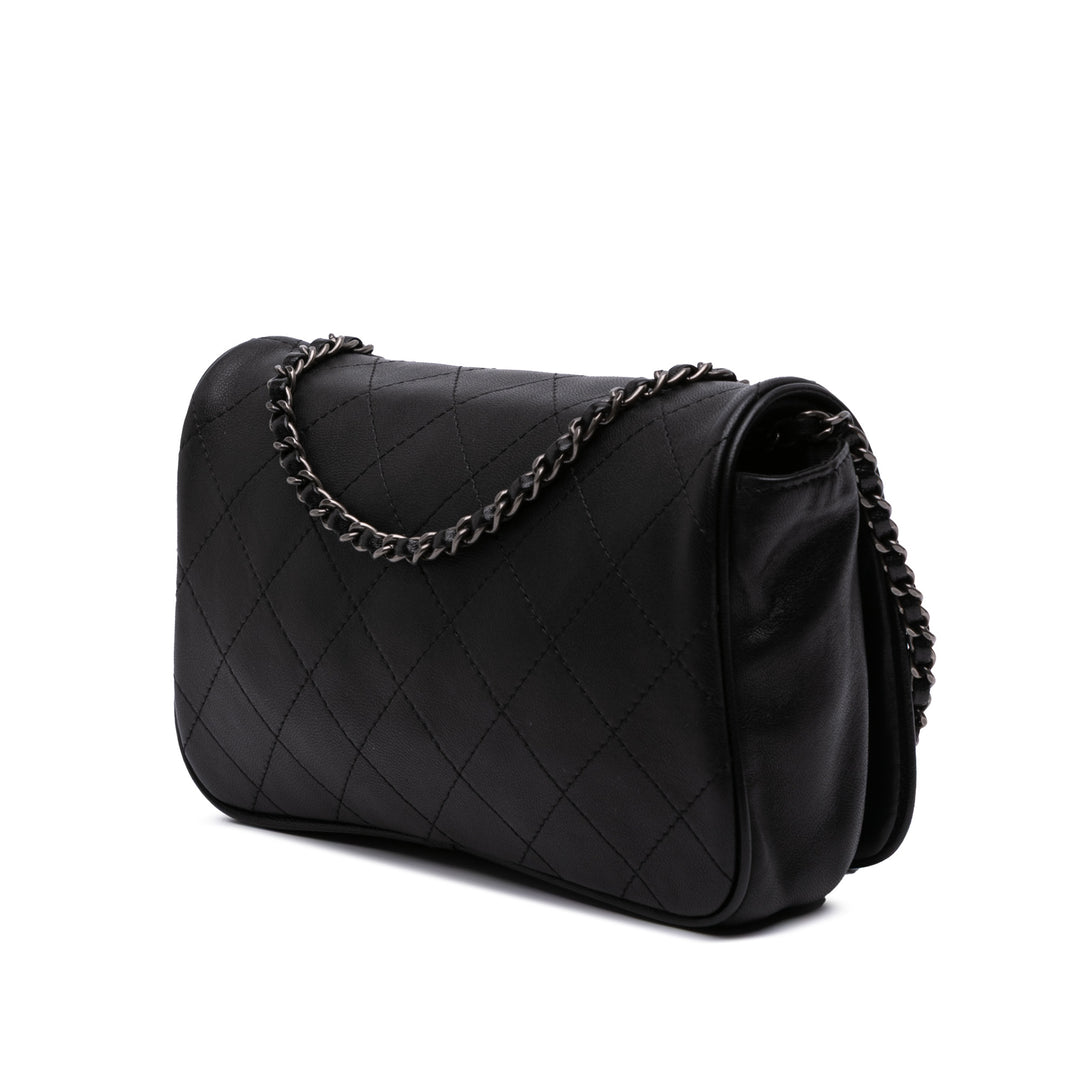CC Quilted Lambskin Full Flap Wallet on Chain Black - Gaby Paris