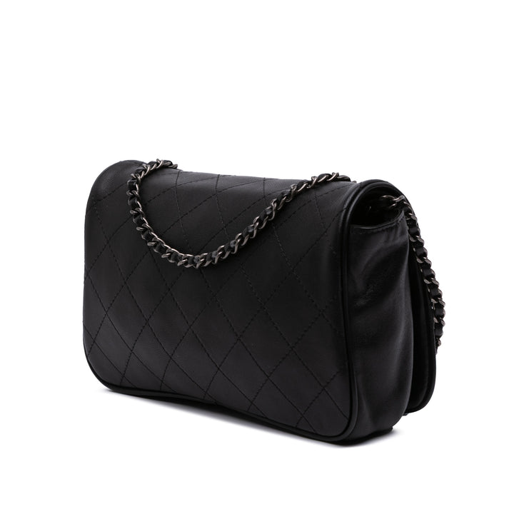 CC Quilted Lambskin Full Flap Wallet on Chain Black - Gaby Paris