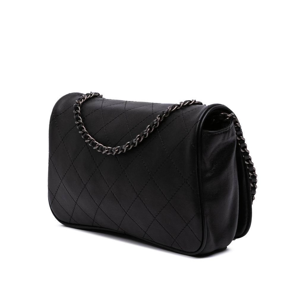 CC Quilted Lambskin Full Flap Wallet on Chain Black - Gaby Paris
