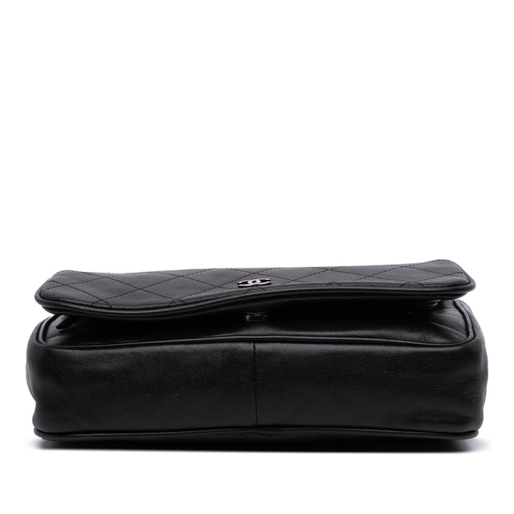 CC Quilted Lambskin Full Flap Wallet on Chain Black - Gaby Paris