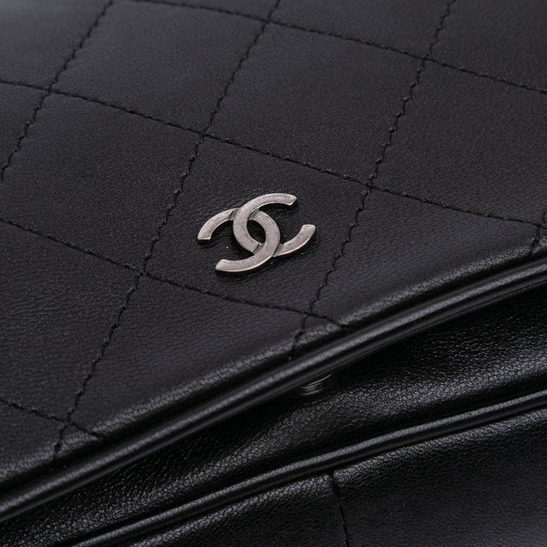 CC Quilted Lambskin Full Flap Wallet on Chain Black - Gaby Paris