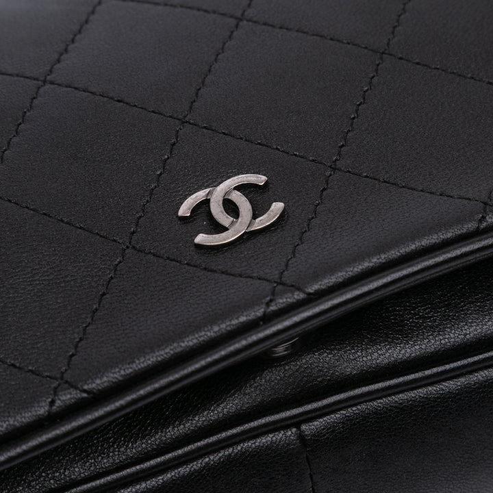 CC Quilted Lambskin Full Flap Wallet on Chain Black - Gaby Paris