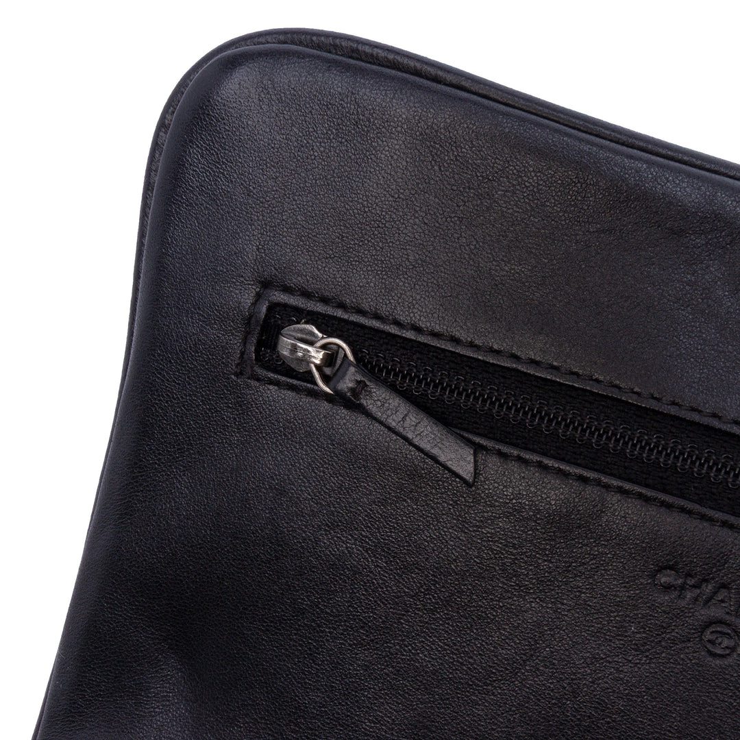 CC Quilted Lambskin Full Flap Wallet on Chain Black - Gaby Paris