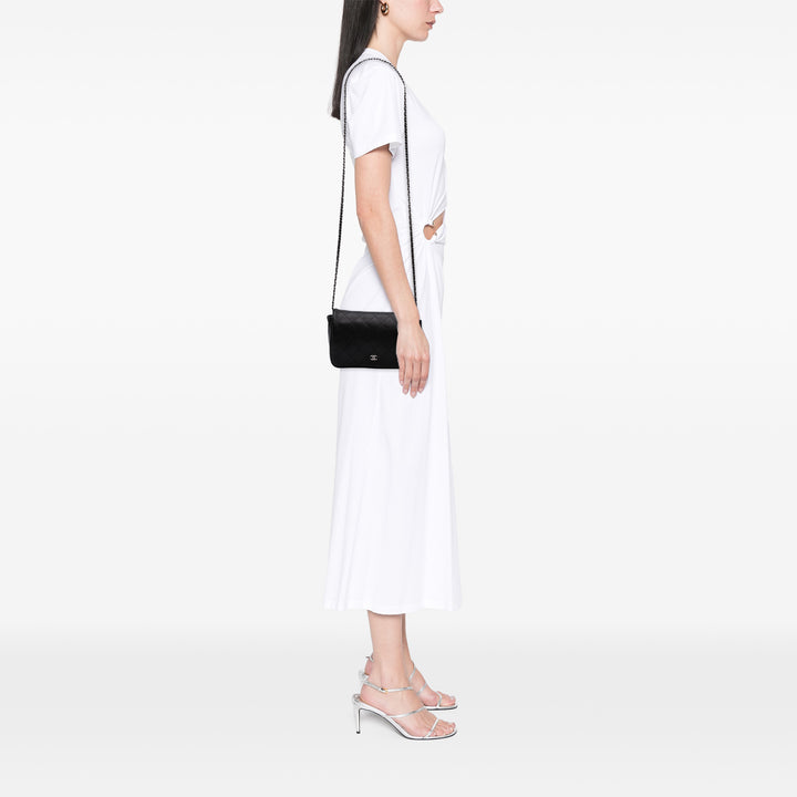 CC Quilted Lambskin Full Flap Wallet on Chain Black - Gaby Paris