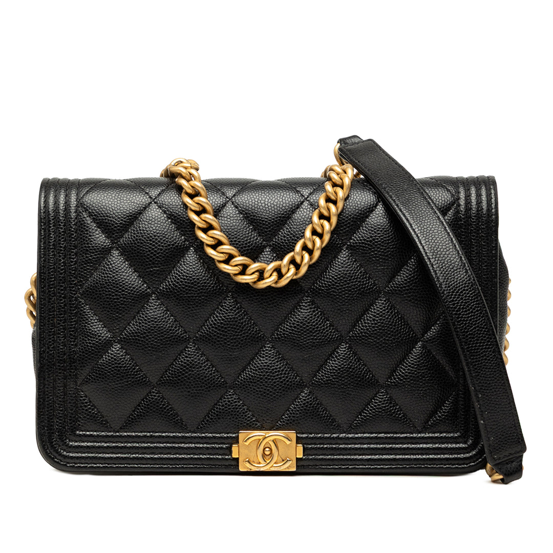 Matelassé Boy Wallet on Chain Cuir caviar Noir