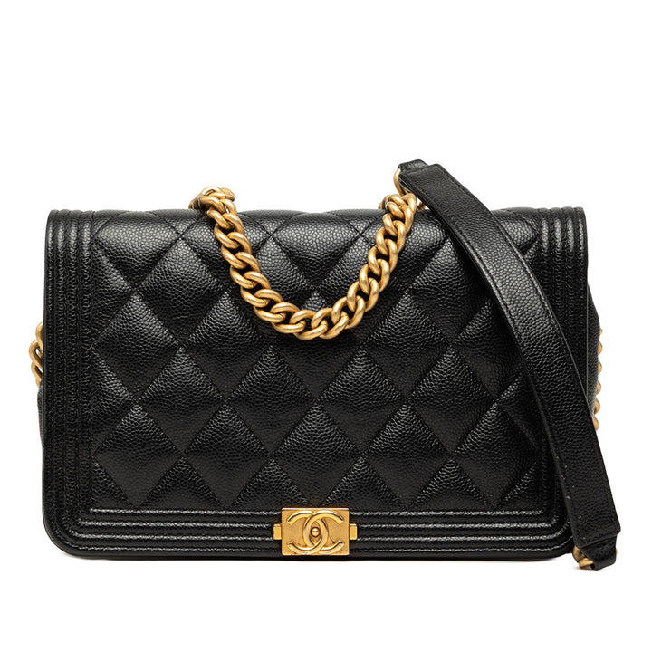 Matelassé Boy Wallet on Chain Cuir caviar Noir