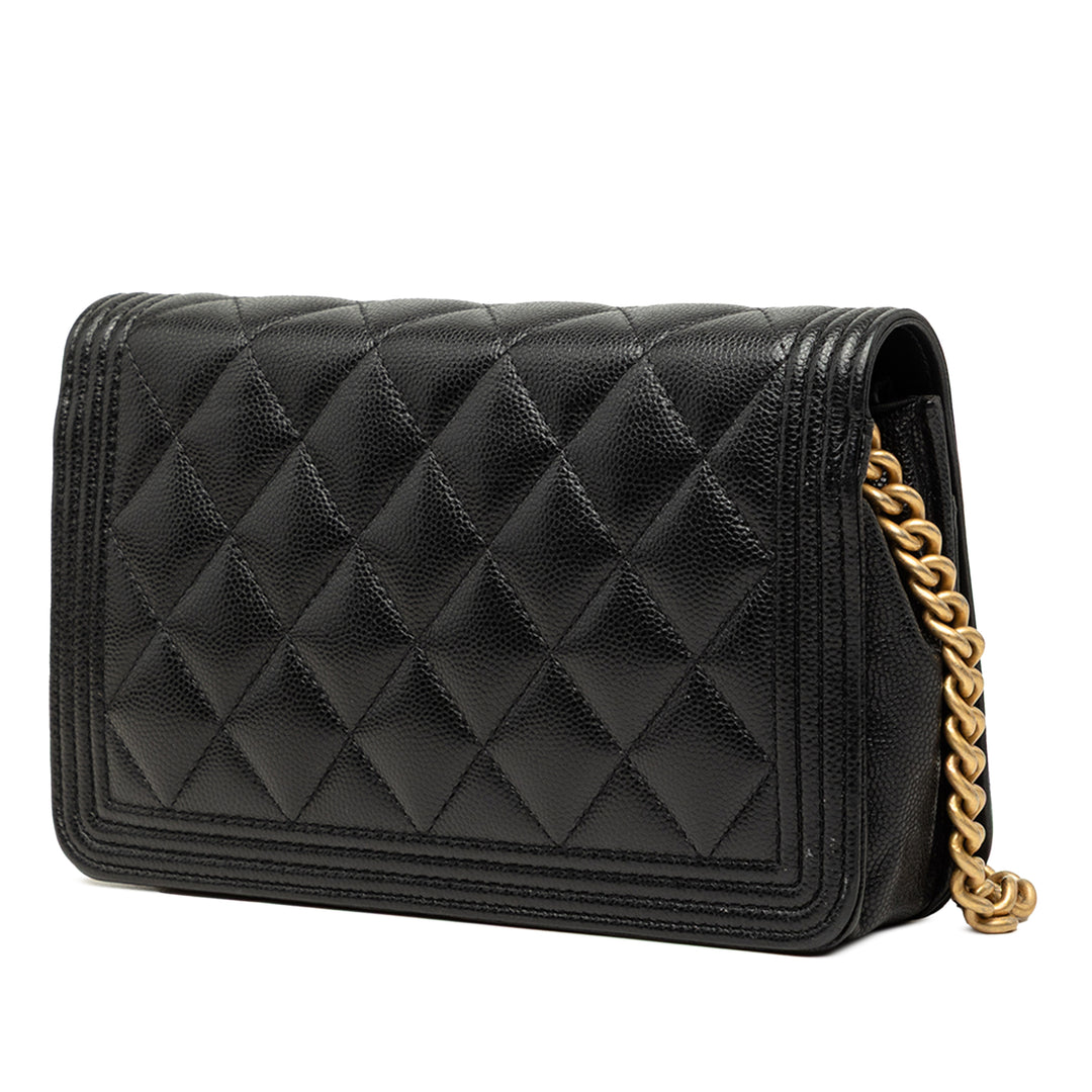 Matelassé Boy Wallet on Chain Cuir caviar Noir