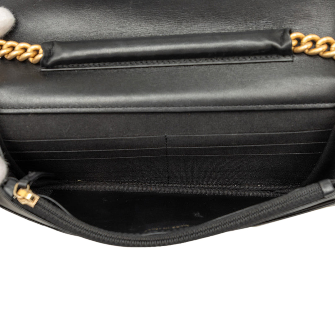 Matelassé Boy Wallet on Chain Cuir caviar Noir