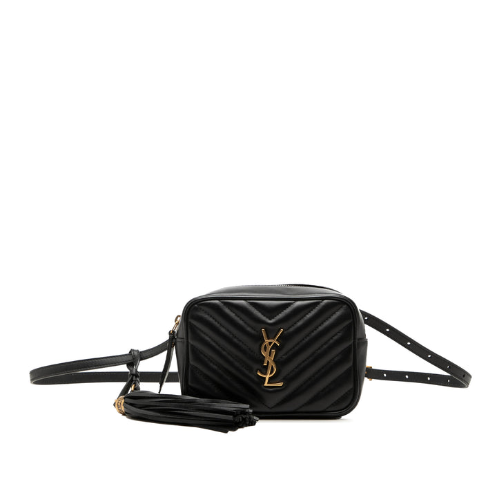 Chevron Pompon Lou Sac ceinture Cuir de veau Noir