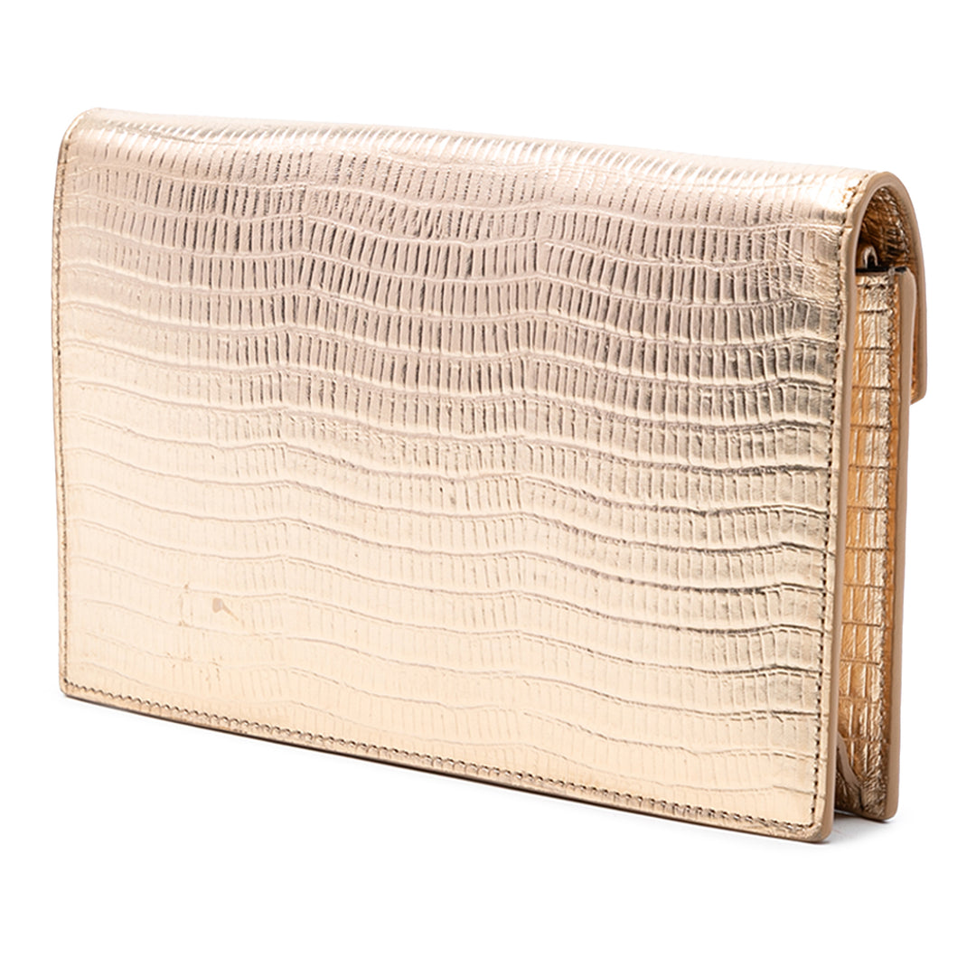 Saint Laurent Lizard embossé Metallic Cuir de veau Monogram Envelope Chain Portefeuille