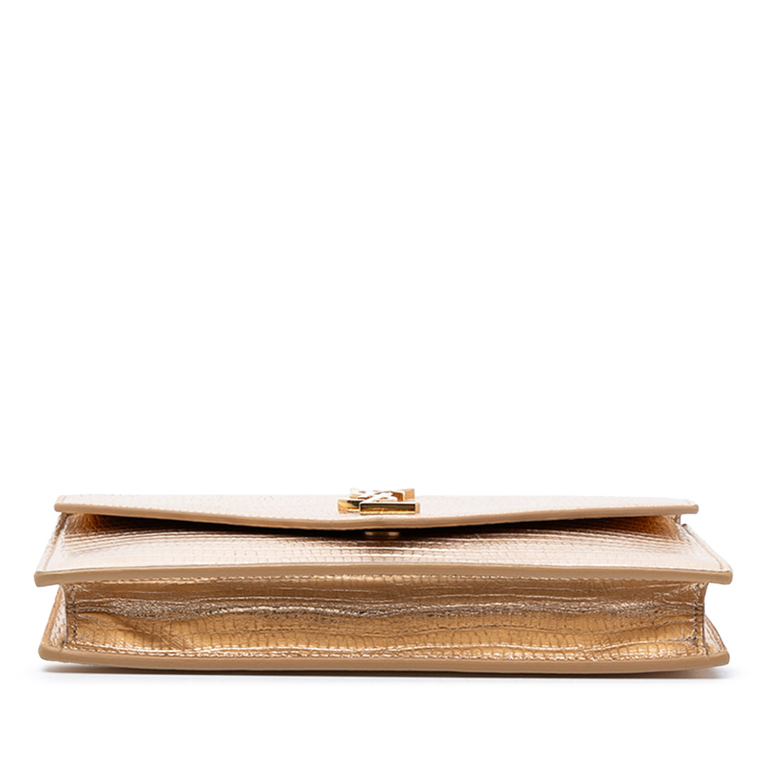 Saint Laurent Lizard embossé Metallic Cuir de veau Monogram Envelope Chain Portefeuille