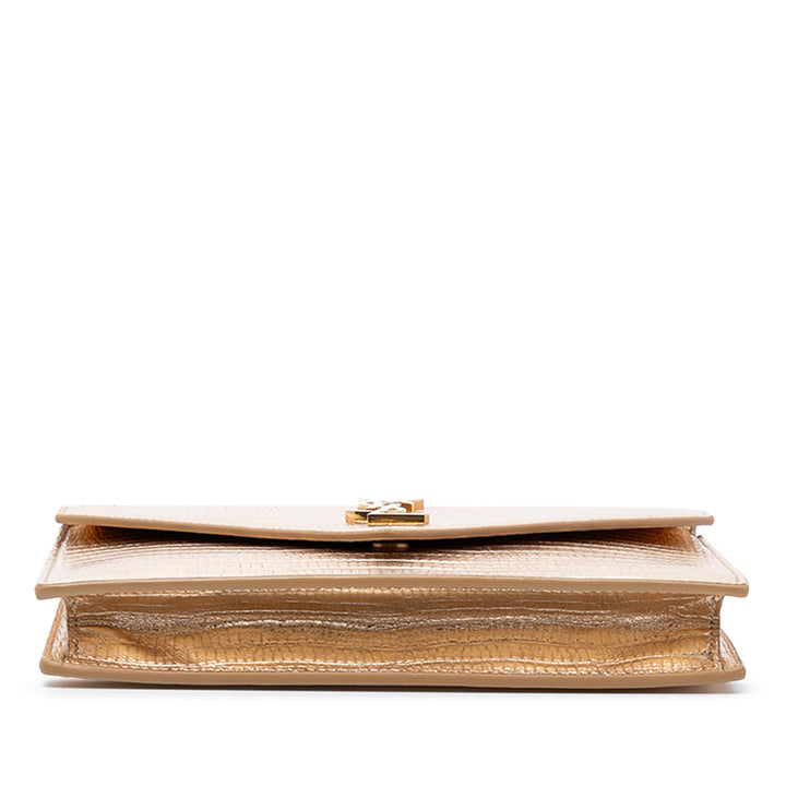 Saint Laurent Lizard embossé Metallic Cuir de veau Monogram Envelope Chain Portefeuille