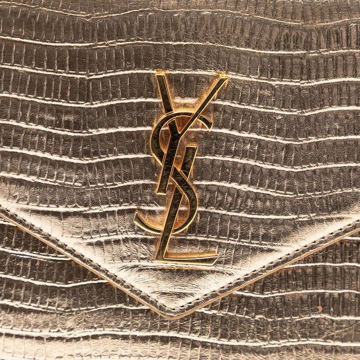 Saint Laurent Lizard embossé Metallic Cuir de veau Monogram Envelope Chain Portefeuille