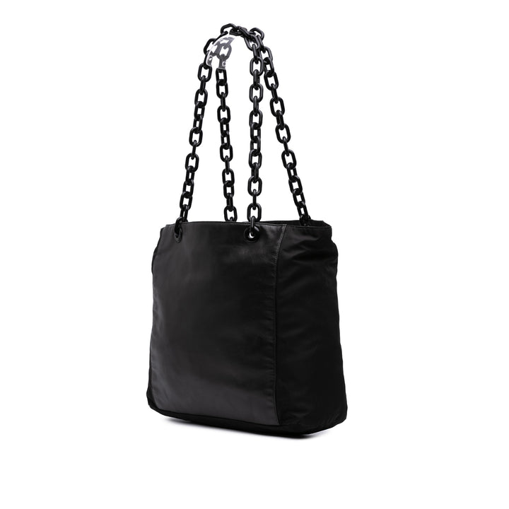 Prada Tessuto and Cuir Chain Cabas Noir