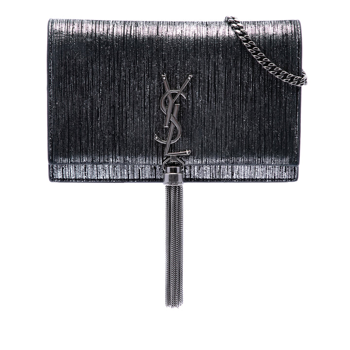 Saint Laurent Metallic Daim Monogram Kate Pompon Wallet on Chain