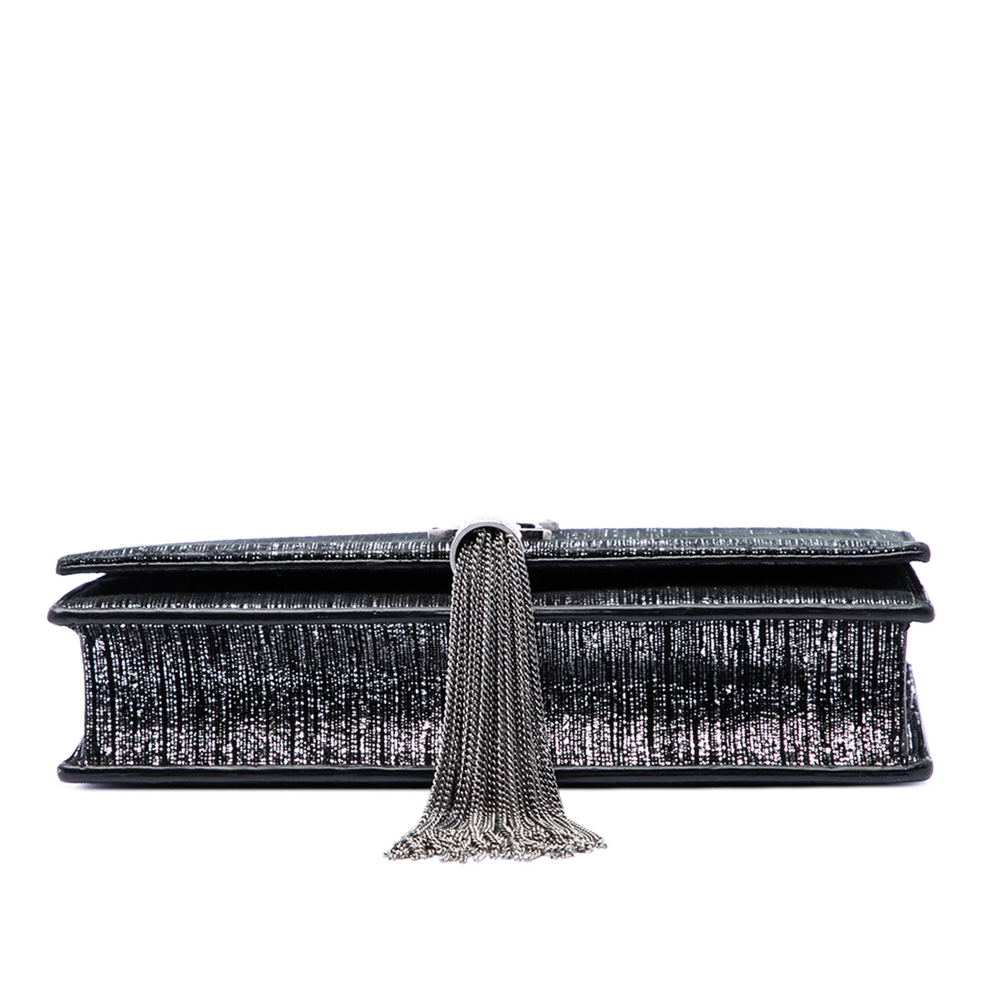 Saint Laurent Metallic Daim Monogram Kate Pompon Wallet on Chain
