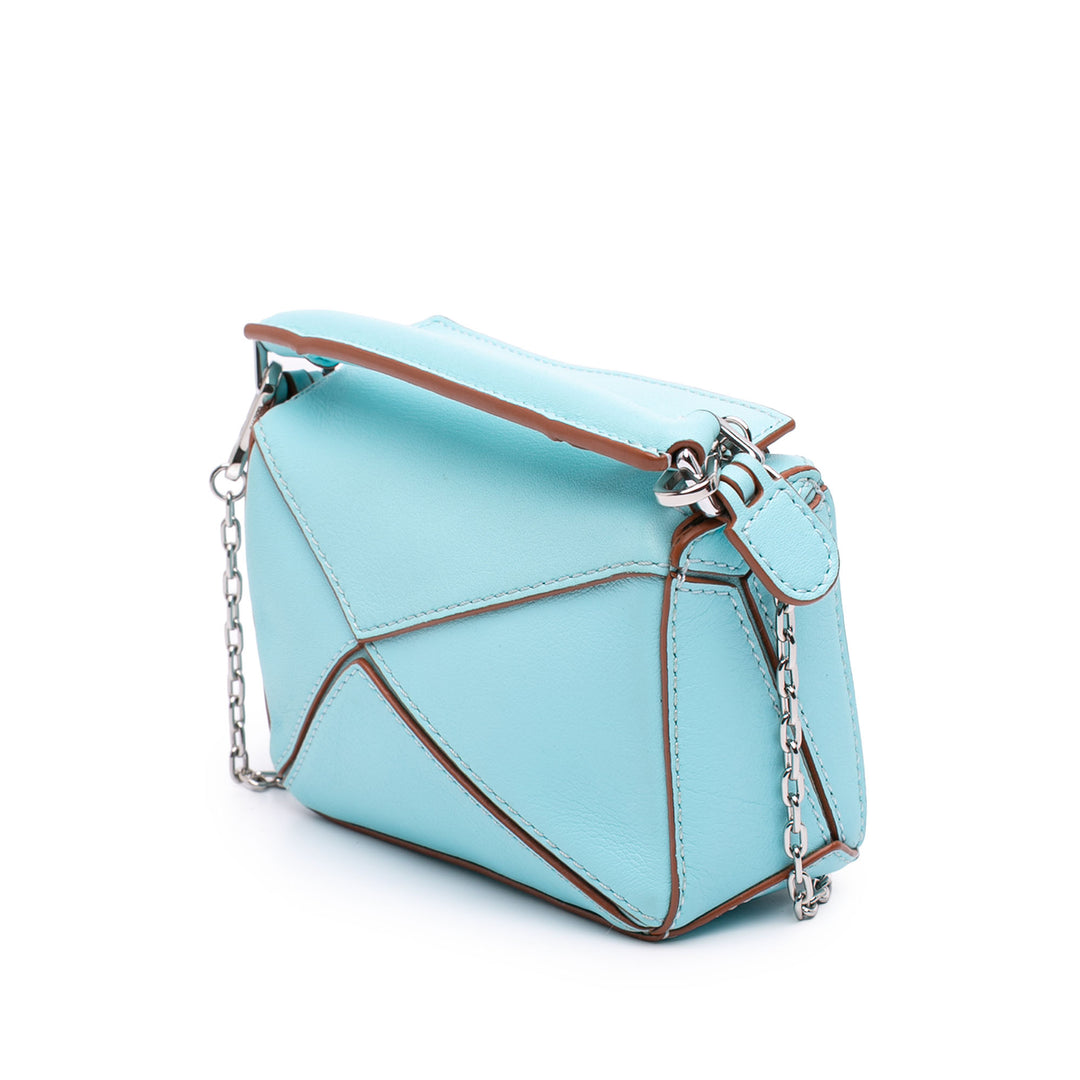 Puzzle Sac Nano Cuir de veau Bleu