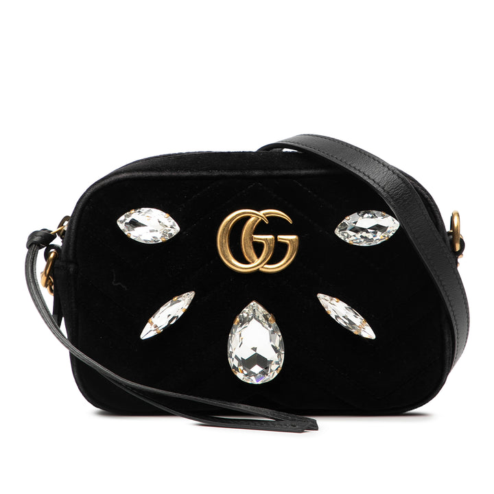 Gucci Mini GG Marmont Cristal Embellished Matelasse Velours Sac porté croisé