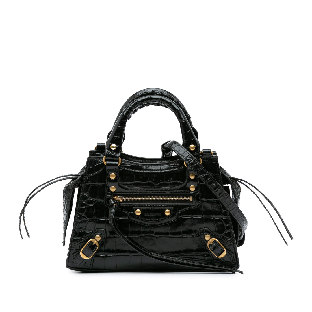 Mini Croc Embossed Neo Classic City Black - Gaby Paris