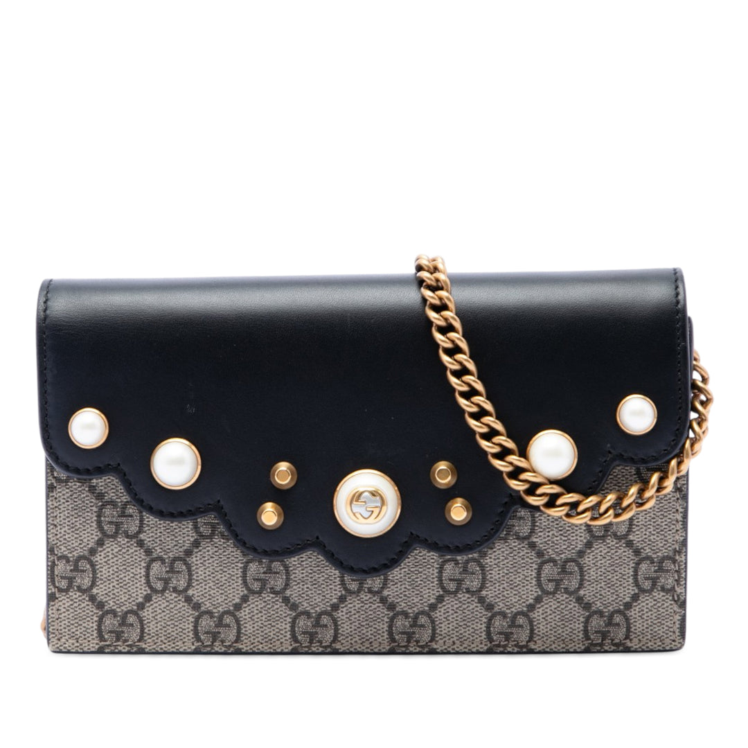 Peony Perley Wallet on Chain GG Supreme Beige